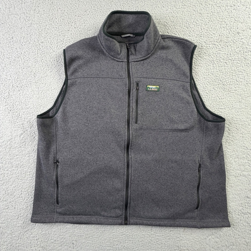 LL Bean Sweater Fleece Vest Full Zip Gray Slightly Fitted Mens Size XXXL 505974